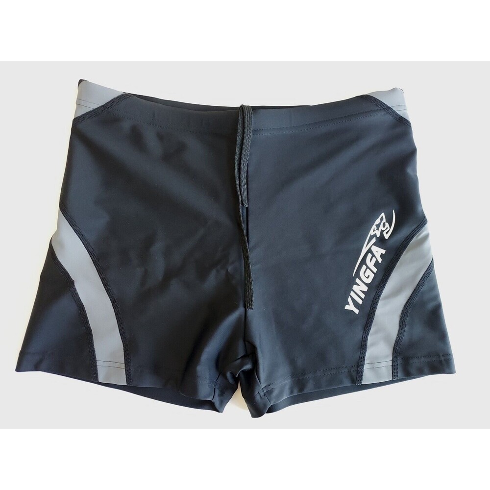 NWOT Yingfa Black/Gray 2.5" Inseam Draw String Swim Shorts Size L 165/90
